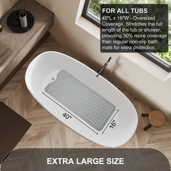 Extra Stor Halkfri Badrumsmatta - 100x40 cm Duschmatta med Sugkoppar & Dräneringshål, Maskintvättbar (blå)