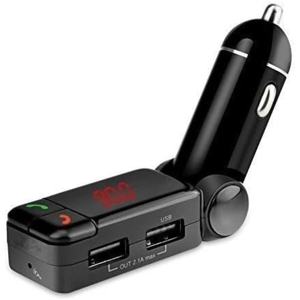Trådløst Bluetooth Handsfree-sett + FM-radiosender + 2 USB-porter 5V/2A Multilader