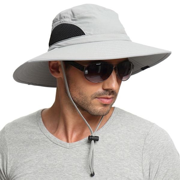 Solhatt Menn Kvinner Sammenleggbar Safarihatt Hagehatt UV-beskyttelse Solbeskyttelseshatt Sommerhatt Bred Bremskjerm Utendørs Fiskehatt Turhatt Lysegrå Light Gray