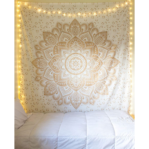 Tapet Mandala, Boho Vægdekoration, Sort Guld Æstetisk Værelse Indretning, Vægklæde Psykedelisk Vægophæng 100x150 cm A 100*150cm