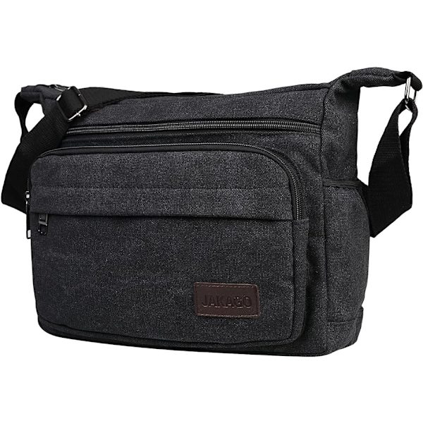 Vanntett Messenger Skulder Bag, Multi Lommer Canvas Crossbody Bag for Menn, for Utendørs Fiske Camping Fotturer Reise Arbeid Daglig Bruk (Svart) Black