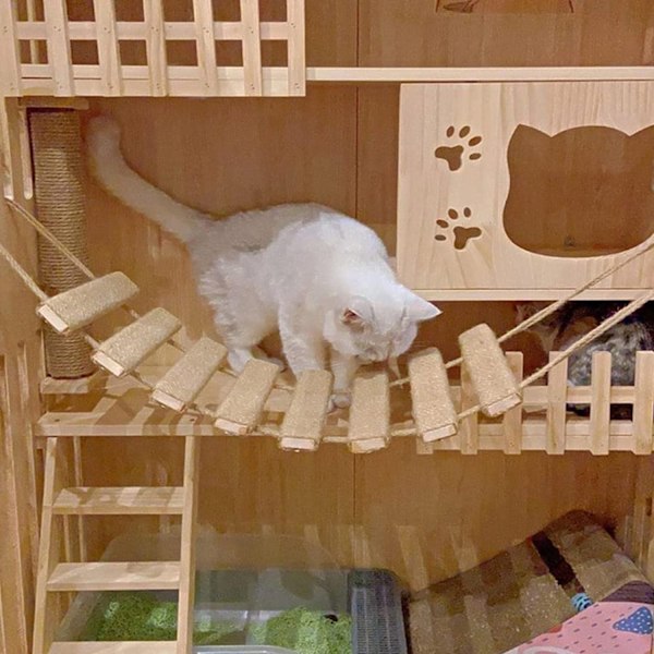 Klösställning i sisalrep - Kattstege - Klätterbro för katter - Väggmonterad klätterställning - Kattmöbel (100 cm)
