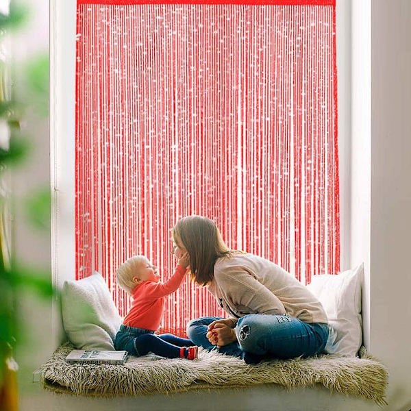 Dew Drop Guldtrådsgardin - 100x 200 cm - Vattenfallseffekt - Glittrande trådpartition - Heminredningstillbehör Red