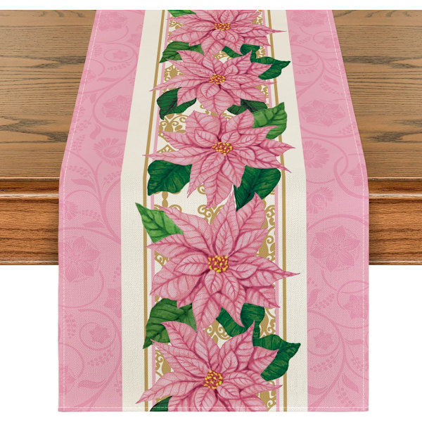 Vattenfärgsjulstjärna Rosa Julbordsskydd, Säsongsbetonad Vinter Jul Semester Kök Matbord Dekoration 13 x 72 Tum, Rosa