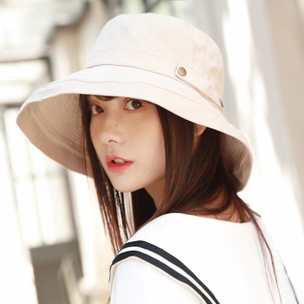 Dam solhatt bred brätte strandhatt UV-skyddsmössa med vindskydd rep för resor semester  Beige Beige