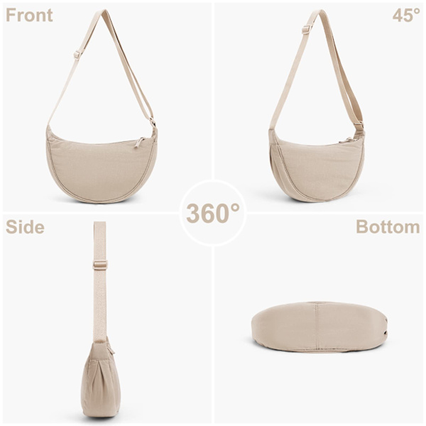 Crescent taske til kvinder, nylon crescent tasker Hobos Crossbody taske bærbar crescent pung med justerbar rem Solid Color brysttaske skuldertaske beige