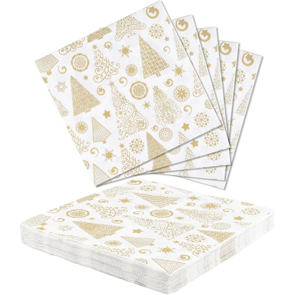 20pcs Christmas Party Napkins,33x33CM Gold Christmas Tree Napkins, Cocktail Napkins Dinner Napkins Soft Paper Serviettes Napkins,Gold Tree