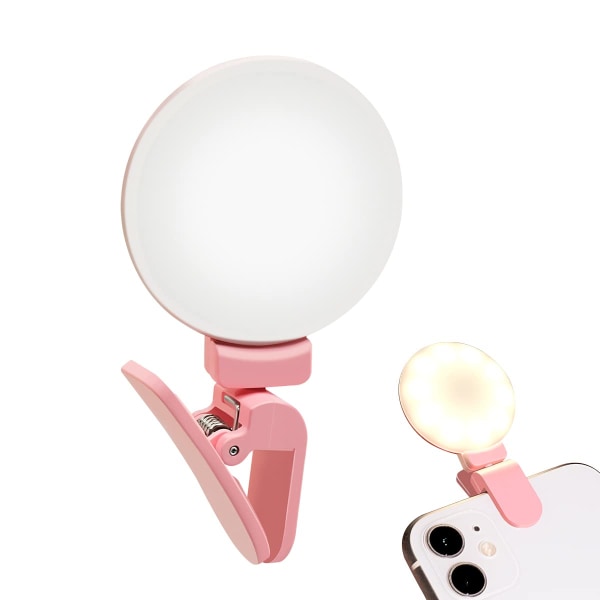 Sormusvalo, Pyörivä Selfie Sormusvalo, Vaaleanpunainen, Ladattava 3-tasoinen kirkkausklipsi LED-valaisin, joka sopii ihanteellisesti naisen ystävänpäivälahjaksi