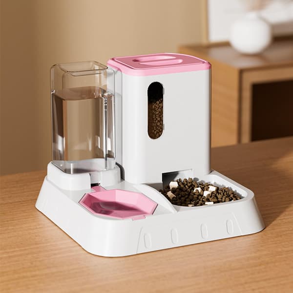 Automatiske kattefoderautomater, Automatiske kattefoderautomater, Transparent automatisk mad- og vanddispenser, Foderartikler med stor kapacitet og skridsikker bund (Pink)