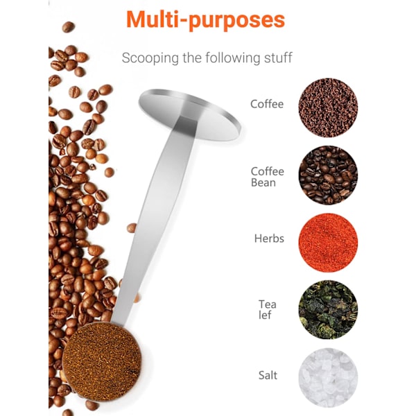 2 i 1 Rostfritt Stål Kaffeskopa Tampning Dubbelfunktionell Kaffesked Multifunktionell Skålhållare Kaffeverktyg för Mätning och Tampning