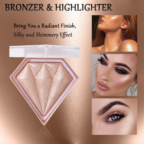 Powder Highlighters Makeup, Høypigmentert Powder Highlighter, Bronser og Highlighter Palett, Highlighting Powder for en strålende finish (bronse) Bronze