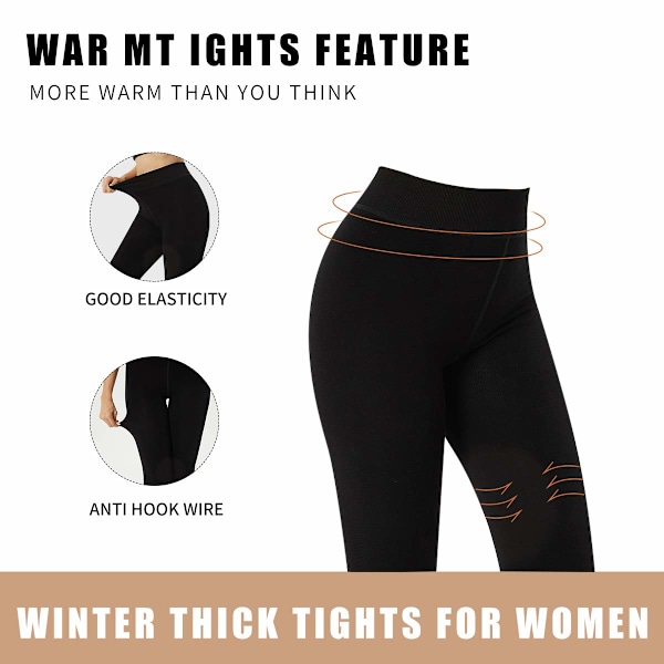 2 par sorte termiske tykke varme fleece uigennemsigtige strømpebukser til kvinder（2XL，135-150 pund） 2XL