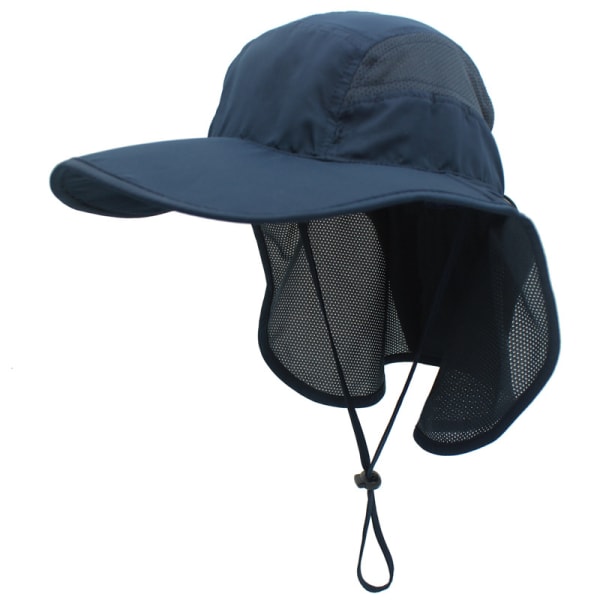 Solhatt Menn Kvinner UPF 50+ Utendørs UV Sommer Cap med Nakkebeskyttelse Fotturer Fiskehatt Strand Foldbar Safari Bush Hatter Mesh Hat Navy blue