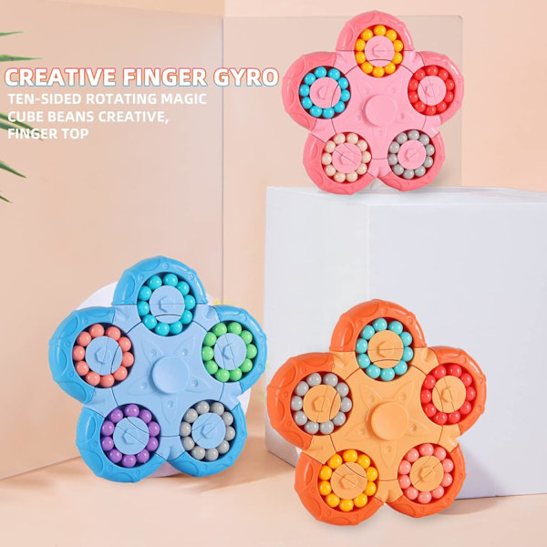 Pyörivä Magic Bean Cube -pyörittelylelu, 10 puolta 2-in-1 hauska helmipalapeli, ihanteellinen juhlaherkku ahdistuksen vastainen työpöytälelu, vaaleanpunainen