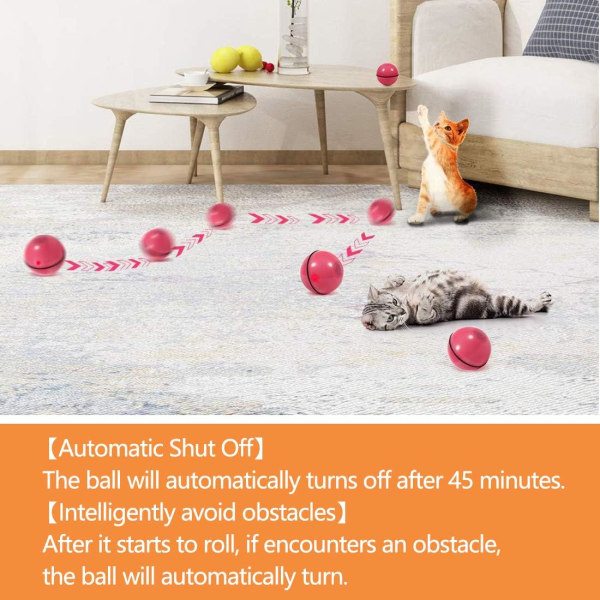 Cat Toys Ball Automatisk roterande rullande bollar, USB uppladdningsbart LED-ljus Underhållning Pet Motion Chaser Leksaker för kattunge Valp (rosa) Red