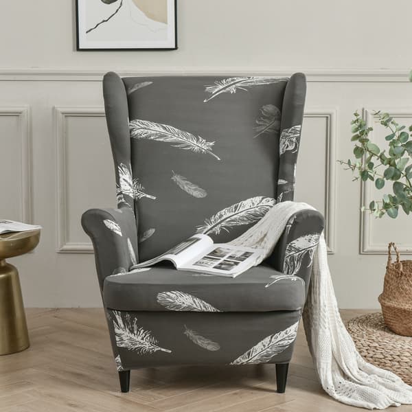 2-delad vingstolsskydd, fåtöljöverdrag, vingstolsskydd, fåtöljöverdrag, elastiskt stretchigt tigerstolsöverdrag grey
