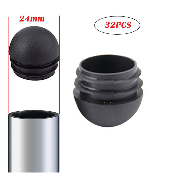 Svarta runda stolsrörskydd, runda inloppslock för stolsben, stolsbenslock 32 stycken (25 mm) 25mm