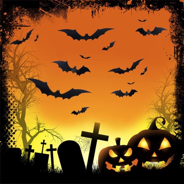 Halloween Lepakkotarrat Seinätaide 3D Tarra Juhlatarvikkeet Halloween Koriste 60 kpl (musta)