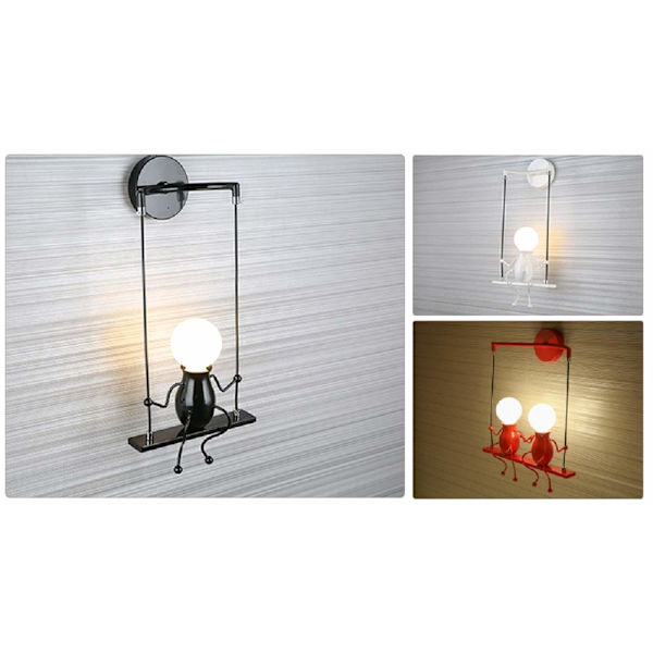 Enkel væglampe sving metal væglampe kreativ væglampe tegneserie lampe til bar, soveværelse, cafe, gang E27 (PÆRE IKKE INKLUDERET) (Sort)