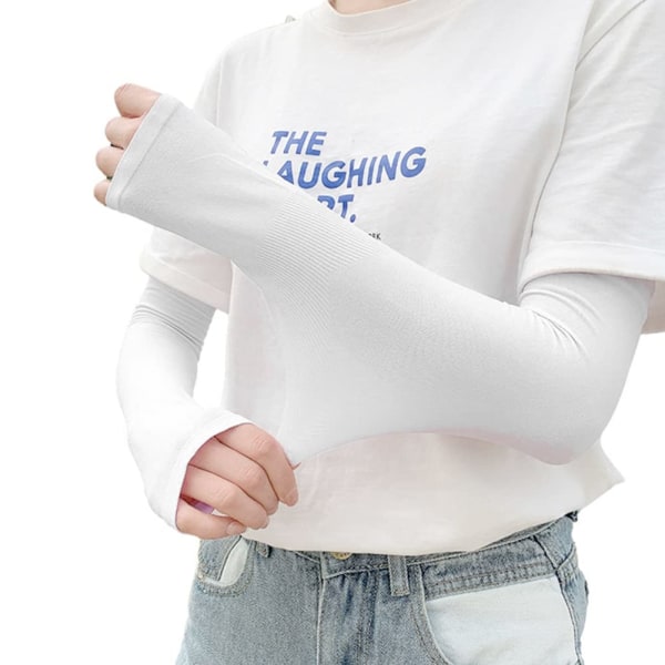 UV-auringonsuojaus Jäähdytysvarsi Hihat Auringolta suojaavat Wicking-käsineet sormenreiällä ulkourheiluun Tattoo Cover up Sport Hihat valkoiset White