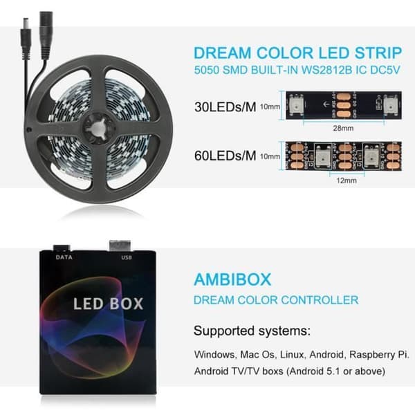 Ambilight LED Strip Lys Kabel Lys Baggrundsbelysning PC TV 30LED'er/M 4M