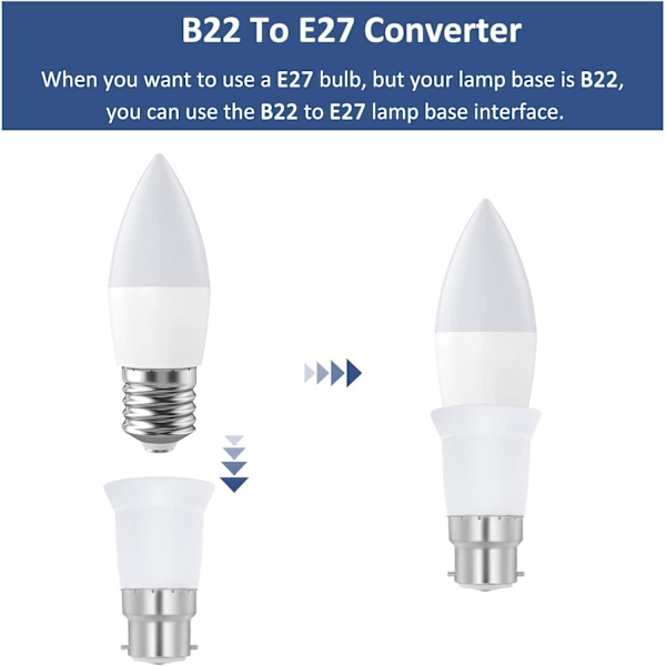 2-pack B22 till E27 Sockelomvandlare, Bajonett till Skruv Edison Glödlampa Adapter, BC till ES Lampbas Adapter, Max Effekt 60W, Spänning 0-250V