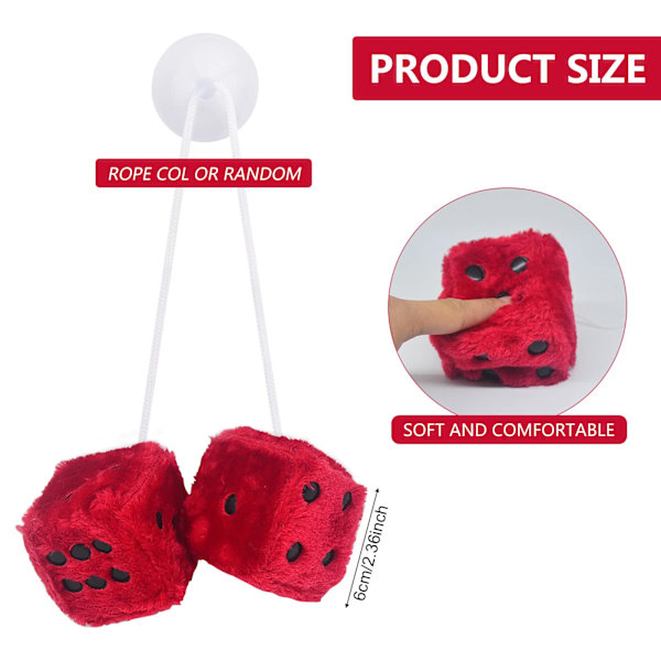 6 cm Karvainen Ripustus Noppa Autoon, Auton Peilin Ripustus Pehmeä Ripustus Auton Peilin Ripustus Pehmeä Karvainen Noppapari Ripustus Pari Auton Ripustus Koriste Pisteillä Red