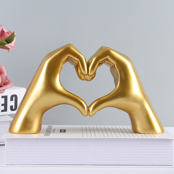 Händer Kärlek Gest Skulptur, Hjärtformad Harts Skulptur Kärlek Gest Dekoration, Kärlek Dekoration Prydnader Uttryck Gold
