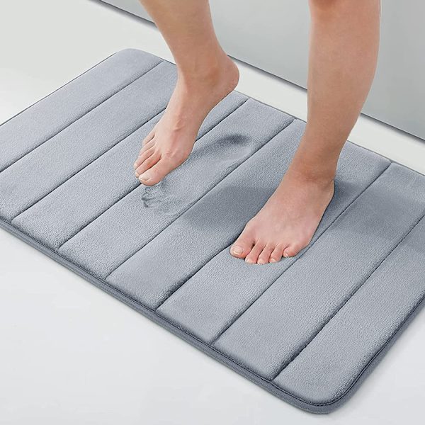 Memory Foam Bademåtte, 40 x 60 cm, Ekstra Blød Skridsikker Bademåtte, Super Absorberende Bademåtter til Badeværelsesgulv, Maskinvaskbar  Lysegrå Light Grey