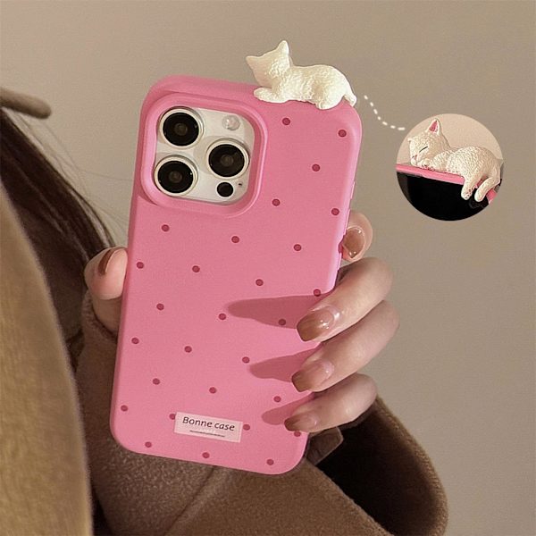 Kompatibel med iPhone 16 Pro Max Skal, Vågpunkt Vacker Söt Tredimensionell Kitty Silikonskydd (rosa)