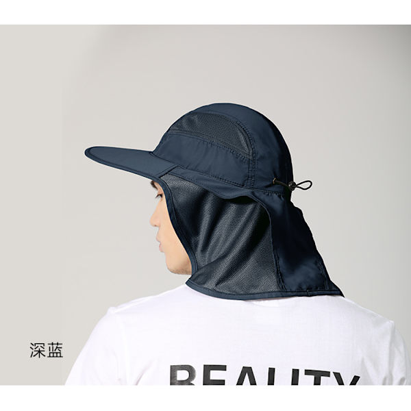 Solhatt Menn Kvinner UPF 50+ Utendørs UV Sommer Cap med Nakkebeskyttelse Fotturer Fiskehatt Strand Foldbar Safari Bush Hatter Mesh Hat Navy blue
