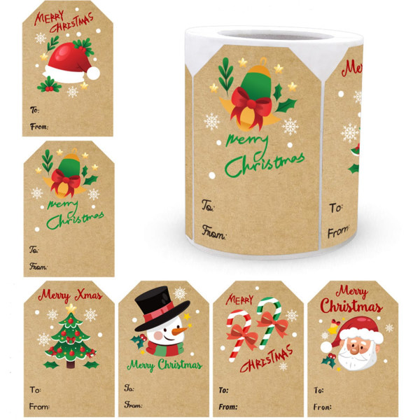 Julegavemærkater, 250 STK selvklæbende julenavnemærker, Kraft jul til klistermærker, julegavemærker, 2 x 3 tommer（115） 1