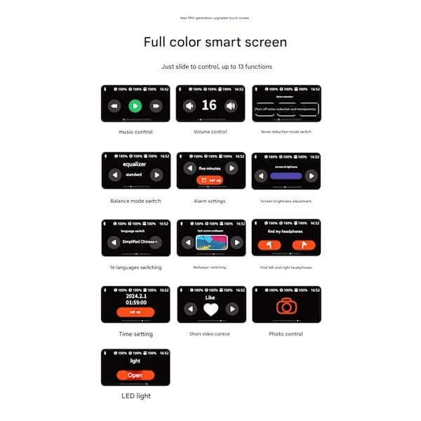 Trådløse Bluetooth-hovedtelefoner med fuldfarvedisplay, kompatible med iPhone- og Android-systemer. A12 Pro Hvid. A12pro White