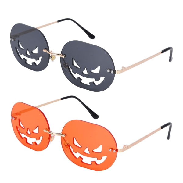 2 kpl Halloween-silmälasit,naisille Pumpkin aurinkolasit Reunuksettomat Funny Rave Trendikäs uutuuslelulasit Halloween Cosplay -juhlakoristeet