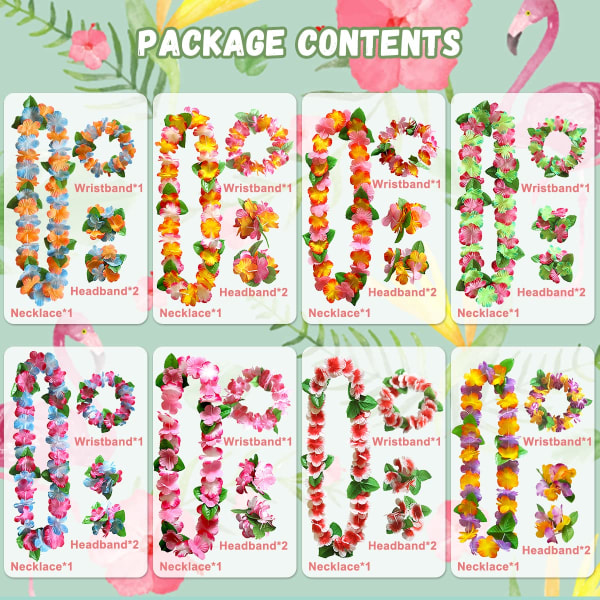 32 stk Hawaii festdekorasjoner, Hawaii blomsterkjede Blomsterarmbånd pannebånd, for tropisk Hawaii festtema strandfest