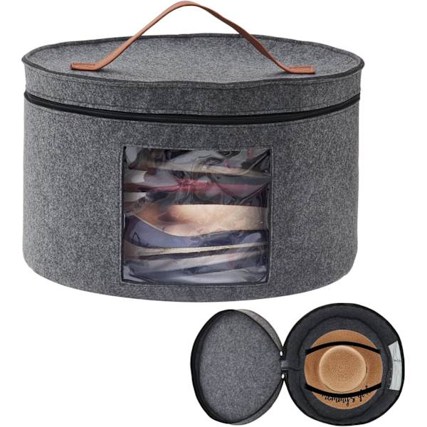 Oppbevaringsboks for hatter med lokk, 17 tommer diameter Pop Up Hat Boxes, sammenleggbar reisehatt Grey