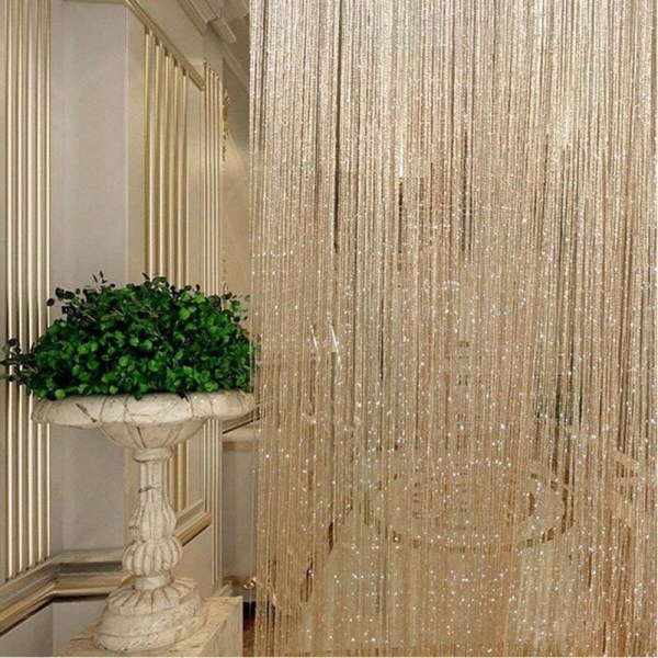 Dew Drop Gold String Gardinpanel - 100x 200 cm - Vattenfallseffekt - Glittertråd Partition Divider - Heminredningstillbehör Champagne