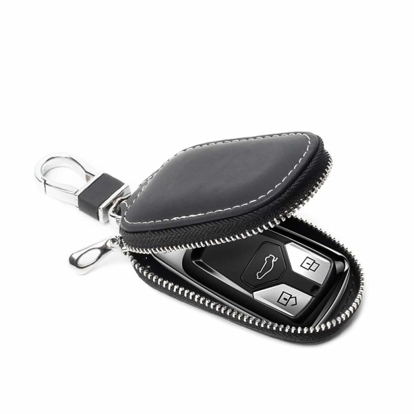 Bilnøkkelveske, Smart nøkkelholderbeskyttelse PU-skinn Bilnøkkelveske Car Smart KeyChain Myntholder Autofjernkontroll nøkkelring lommebok (svart) Black
