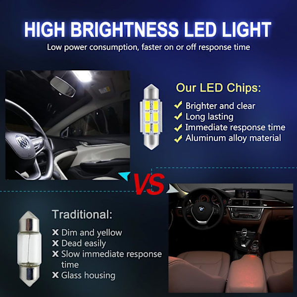 4 kpl C5w led 36mm 5630 SMD 6 LED-polttimo Lamppu Kupoli Festoon C5w Led DC 12V Valkoinen Auto