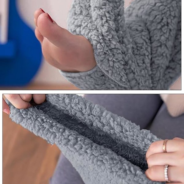 Overknees Fuzzy Sokker Vinter Plysj Lange Beinskjolders Myke Toesko Strømper Kvinner Jenter Jul Hjem Sovesokker, Grå