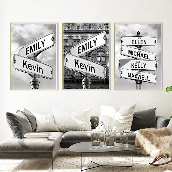 Personlig gatu- och korsningsvägskylt med namn/datum Canvasmålning Väggkonst Modern vardagsrum Pojkrum Dekor Poster 50*70cm