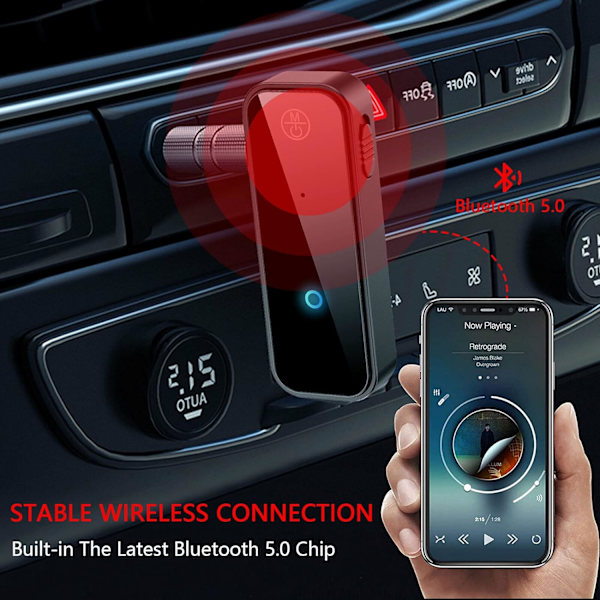 Auton Bluetooth 5.0 -vastaanotin, auton Bluetooth -liitäntä Aux 3,5 mm:n liitäntä Langaton kannettava ääniadapteri Auto