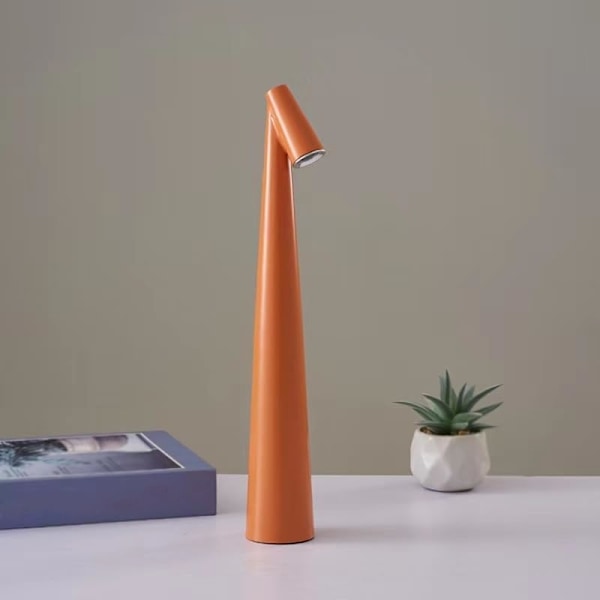 Bærbar LED Bordlampe med Berøringsføler, 3-Niveau Lysstyrke Metal Skrivebordslampe, 3 Farve Berøringsstyret Genopladelig Lampe, Natlampe, orange
