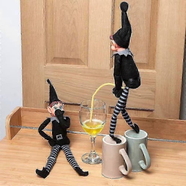 Elves Behavin Badly Elf Blødt Legetøj med Lange Ben Krop Sort Julepynt