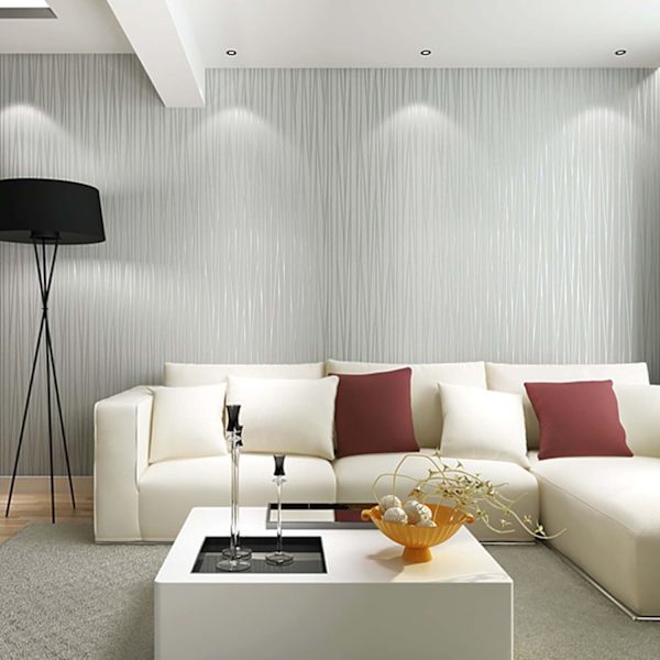 Modern minimalistisk non-woven, 3D tapet rulle glitter metallisk rand texturerad flockning randig tapet (blå 53X1000cm)，grå
