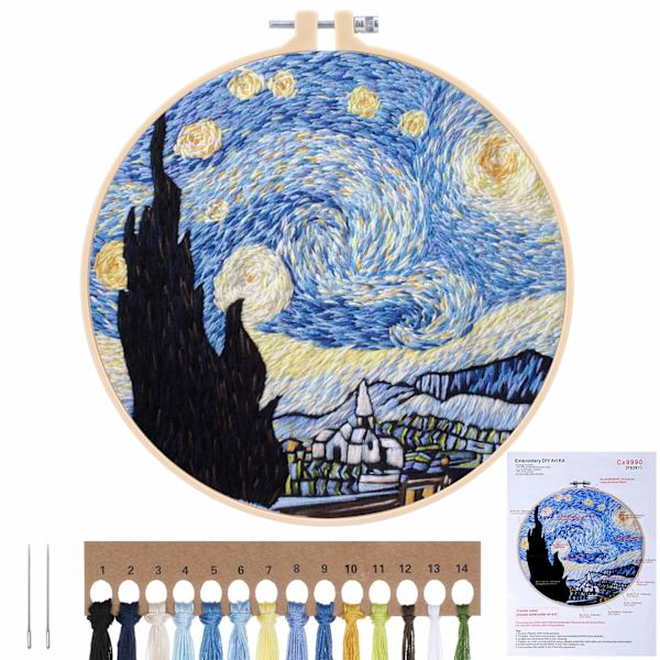 Broderi Krysssting Stemplet Kit, DIY Broderi Startsett Håndlaget Syhåndverk for Voksne Nybegynner Sting Starter (Stjernehimmel)