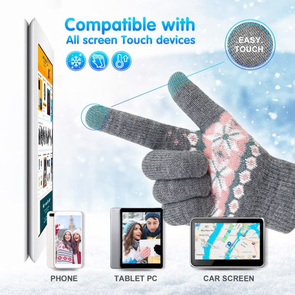 Vinter Touchscreen Handskar Varma Termiska Mjuka Foder Elastiska Manschetter för Kvinnor Gray