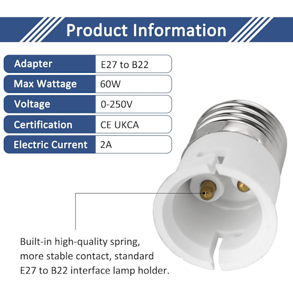 2 st E27 till B22 Sockelomvandlare, Skruv till Bajonettlampa Sockeladapter, ES till BC Lampbasadapter