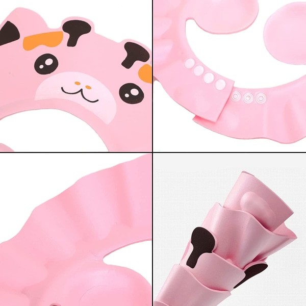 Baby shower cap til øjne Ører Ansigt, justerbar brusebeskytter Hårvask skjold Øreværn Vandtæt badehætte til småbørn Børn Børn (Pink) Pink cow