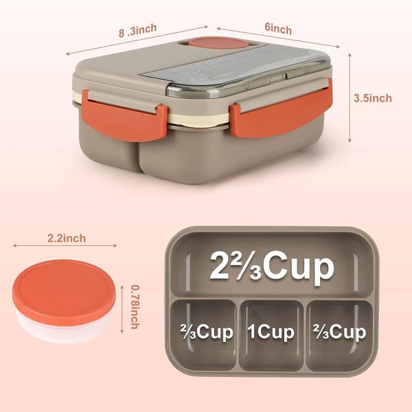Lunchlådor1300ML ,Läcksäker lunchbehållare med fack, 4-i-1 Lunchlåda med set, Mikrovågsugnsdiskmaskin Säker tillgänglig. (Grå) Grey